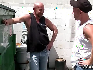 Mature gays unloading at work
